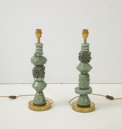 Matteo Giampaglia Sculptural Green Ceramic Sfere and Tubi with Brass Lamps by Matteo Giampaglia - 4292470