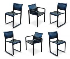 Matteo Grassi Signed Matteo Grassi Set of Six Black Leather Chairs 2 Armchairs 4 Side Chairs - 3020208