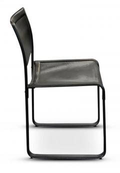 Matteo Grassi Signed Matteo Grassi Set of Six Black Leather Chairs 2 Armchairs 4 Side Chairs - 3020222