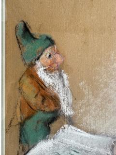 Maud Tousey Fangel Blond Child in Red Dress Reading Snow White to Elf Fairy Tale - 4253336