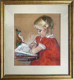 Maud Tousey Fangel Blond Child in Red Dress Reading Snow White to Elf Fairy Tale - 4253343