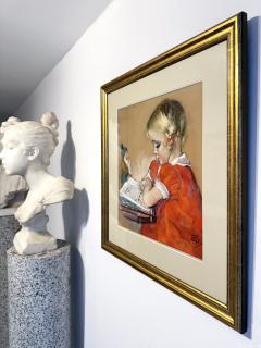 Maud Tousey Fangel Blond Child in Red Dress Reading Snow White to Elf Fairy Tale - 4253345