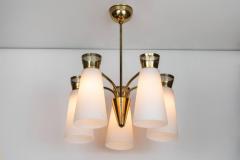 Mauri Almari 1950s Mauri Almari Five Glass Brass Chandelier for Itsu Finland - 688858