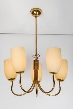 Mauri Almari 1950s Mauri Almari Five Glass Brass Chandelier for Itsu Finland - 1045396