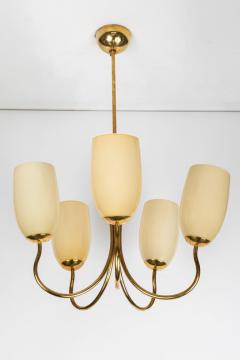 Mauri Almari 1950s Mauri Almari Five Glass Brass Chandelier for Itsu Finland - 1045397