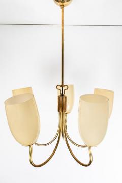 Mauri Almari 1950s Mauri Almari Five Glass Brass Chandelier for Itsu Finland - 1045401