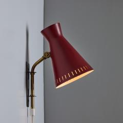 Mauri Almari 1950s Perforated Red Diabolo Plug In Wall Lamp Attributed to Mauri Almari - 4052210