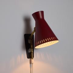 Mauri Almari 1950s Perforated Red Diabolo Plug In Wall Lamp Attributed to Mauri Almari - 4052211