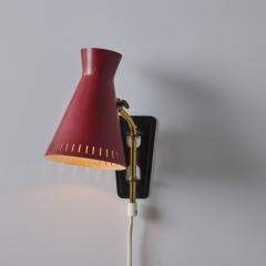 Mauri Almari 1950s Perforated Red Diabolo Plug In Wall Lamp Attributed to Mauri Almari - 4052212