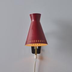 Mauri Almari 1950s Perforated Red Diabolo Plug In Wall Lamp Attributed to Mauri Almari - 4052213