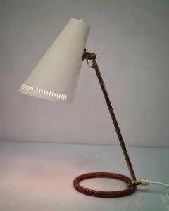 Mauri Almari Mauri Almari Table Lamp Model K11 15 in White Brass Leather Idman 1950s - 3944098