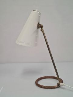 Mauri Almari Mauri Almari Table Lamp Model K11 15 in White Brass Leather Idman 1950s - 3944102