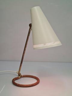 Mauri Almari Mauri Almari Table Lamp Model K11 15 in White Brass Leather Idman 1950s - 3944103