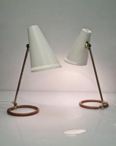 Mauri Almari Mauri Almari Table Lamp Model K11 15 in White Brass Leather Idman 1950s - 3944106