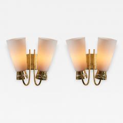 Mauri Almari Pair of 1950s Mauri Almari Model EY60 Brass Glass Double Sconces for Itsu - 3372718