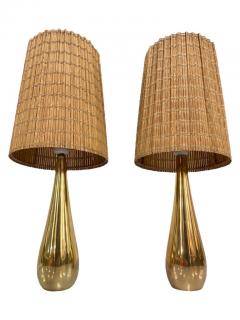 Mauri Almari Pair of Mauri Almari Cast Brass Drop Table Lamps Model 61046 Idman 1950s - 3932602