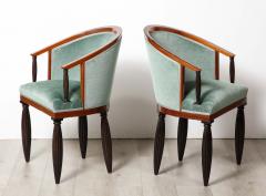 Maurice Dufr ne Important Set of 8 Art Deco Barrel Back Chairs Maurice Dufrene - 3429144