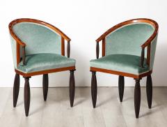 Maurice Dufr ne Important Set of 8 Art Deco Barrel Back Chairs Maurice Dufrene - 3429147