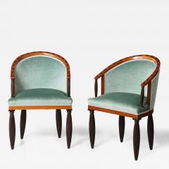 Maurice Dufr ne Important Set of 8 Art Deco Barrel Back Chairs Maurice Dufrene - 3430683