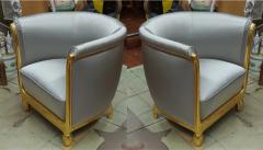 Maurice Dufr ne Maurice Dufrene pair of gold leaf Art Deco chairs newly covered in satin silk - 2048895