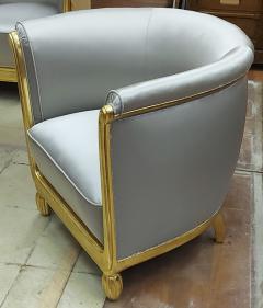 Maurice Dufr ne Maurice Dufrene pair of gold leaf frame Art Deco chairs covered in silk satin - 1867387