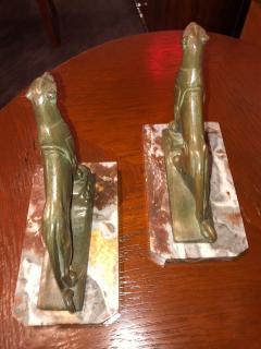 Maurice Frecourt French Art Deco Panther Leopard Panther Bookends by Maurice Frecourt - 1492387