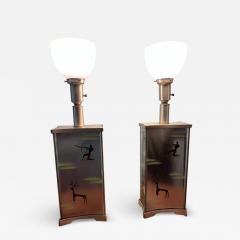 Maurice Heaton RARE MID CENTURY MAURICE HEATON INDIAN AND DEER DECORATED GLASS LAMPS - 3161234