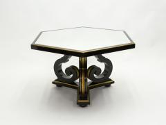 Maurice Hirsch French Neoclassical Maurice Hirsch black gilded mirror table 1970s - 1862173