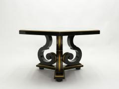 Maurice Hirsch French Neoclassical Maurice Hirsch black gilded mirror table 1970s - 1862177