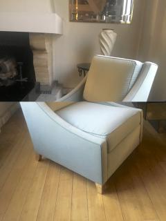 Maurice Hirsch Maurice Hirsch Pair of Pure Slipper Chairs Newly Covered in Pale Blue Velvet - 471630