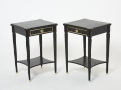 Maurice Hirsch Pair of stamped Maurice Hirsch black wood brass nightstands 1960s - 2652502