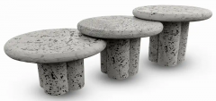 Maurice Villency Post Modern Trio 3 Faux Coral Stone Round Nesting Tables 1970s - 2875420