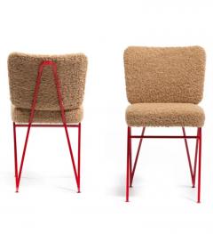 Maurizio Tempestini Mid Century Sculptural Red Enameled Iron Dining Chairs in Latte Boucl c 1950s - 3975141