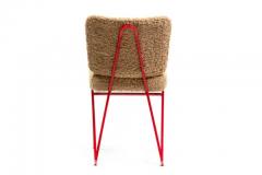 Maurizio Tempestini Mid Century Sculptural Red Enameled Iron Dining Chairs in Latte Boucl c 1950s - 3975147