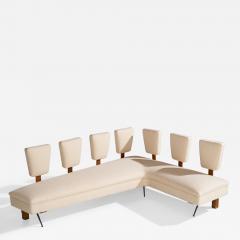 Maurizio Tempestini Unique Sofa with Wood Fabric and Metal Italy 1950s - 4785972