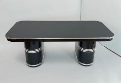 Mauser Desk New York Black Lacquer Metal Linoleum Germany circa 1950 - 4149938