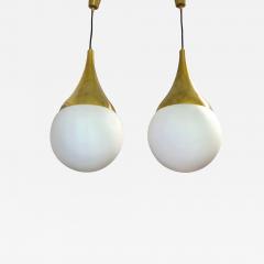 Max Ingrand 2 Italian Mid Century Brass Opaline Glass Pendants Max Ingrand Fontana Arte - 4110390