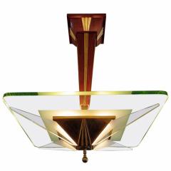 Max Ingrand Italian Modern Brass Glass and Walnut Chandelier Max Ingrand for Saint Gobain - 4272672