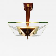 Max Ingrand Italian Modern Brass Glass and Walnut Chandelier Max Ingrand for Saint Gobain - 4279137