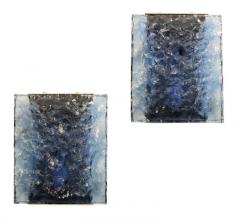 Max Ingrand Pair of Fontana Arte Sconces Model 2311 with Chiseled Blue Glass - 1092116