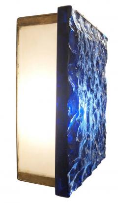 Max Ingrand Pair of Fontana Arte Sconces Model 2311 with Chiseled Blue Glass - 1092123