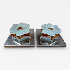 Max Ingrand Pair of Geometric Poliarte Style Midcentury Murano Glass Sconces - 3940111