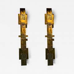 Max Ingrand Pair of Monumental Italian Modern Brass and Hand Blown Glass Wall Lights - 4710131