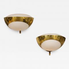 Max Ingrand Rare Pair of Large Brass and Satin Glass Sconces Model 1963 by Max Ingrand - 3467565