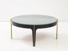 Max Ingrand Round Cocktail Table in Black Enameled Metal Brass and Green Grey Optical Glass - 2949668