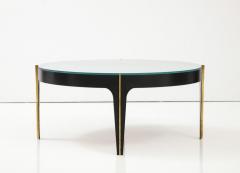 Max Ingrand Round Cocktail Table in Black Enameled Metal Brass and Green Grey Optical Glass - 2949669