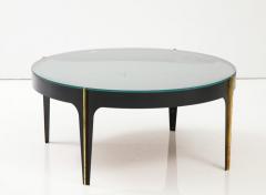 Max Ingrand Round Cocktail Table in Black Enameled Metal Brass and Green Grey Optical Glass - 2949670