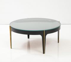 Max Ingrand Round Cocktail Table in Black Enameled Metal Brass and Green Grey Optical Glass - 2949673