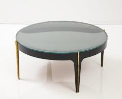 Max Ingrand Round Cocktail Table in Black Enameled Metal Brass and Green Grey Optical Glass - 2949674