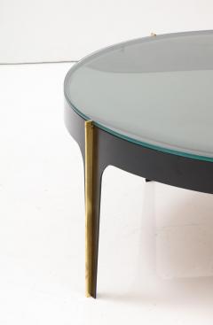 Max Ingrand Round Cocktail Table in Black Enameled Metal Brass and Green Grey Optical Glass - 2949675